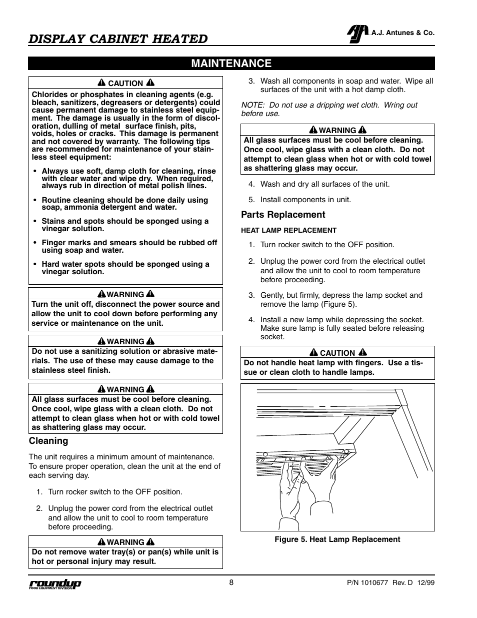 Display cabinet heated, Maintenance | A.J. Antunes & Co DCH-22 9020485 User Manual | Page 9 / 22