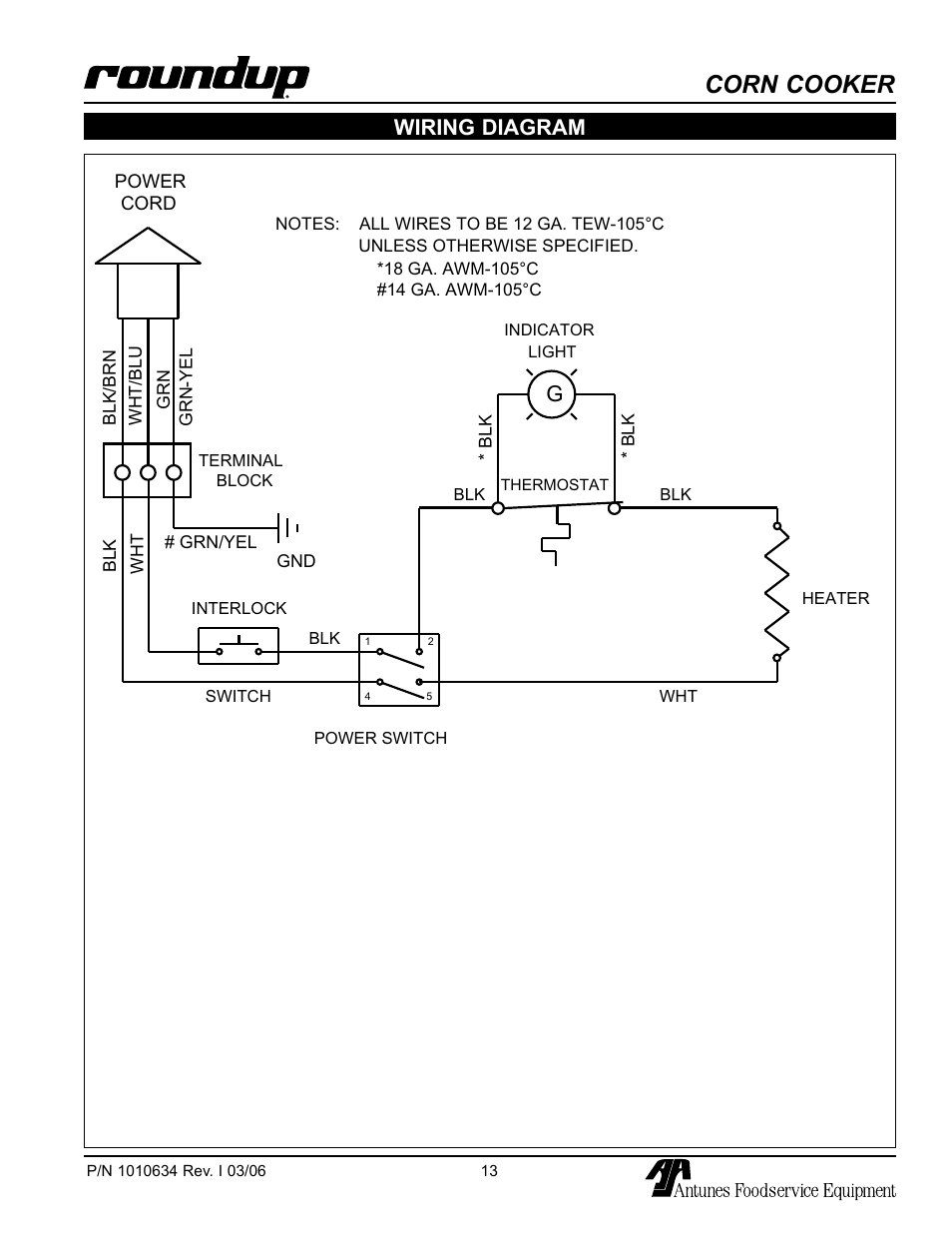 Wiring diagram, Corn cooker | A.J. Antunes & Co CCC-20 9600218 User Manual | Page 13 / 16
