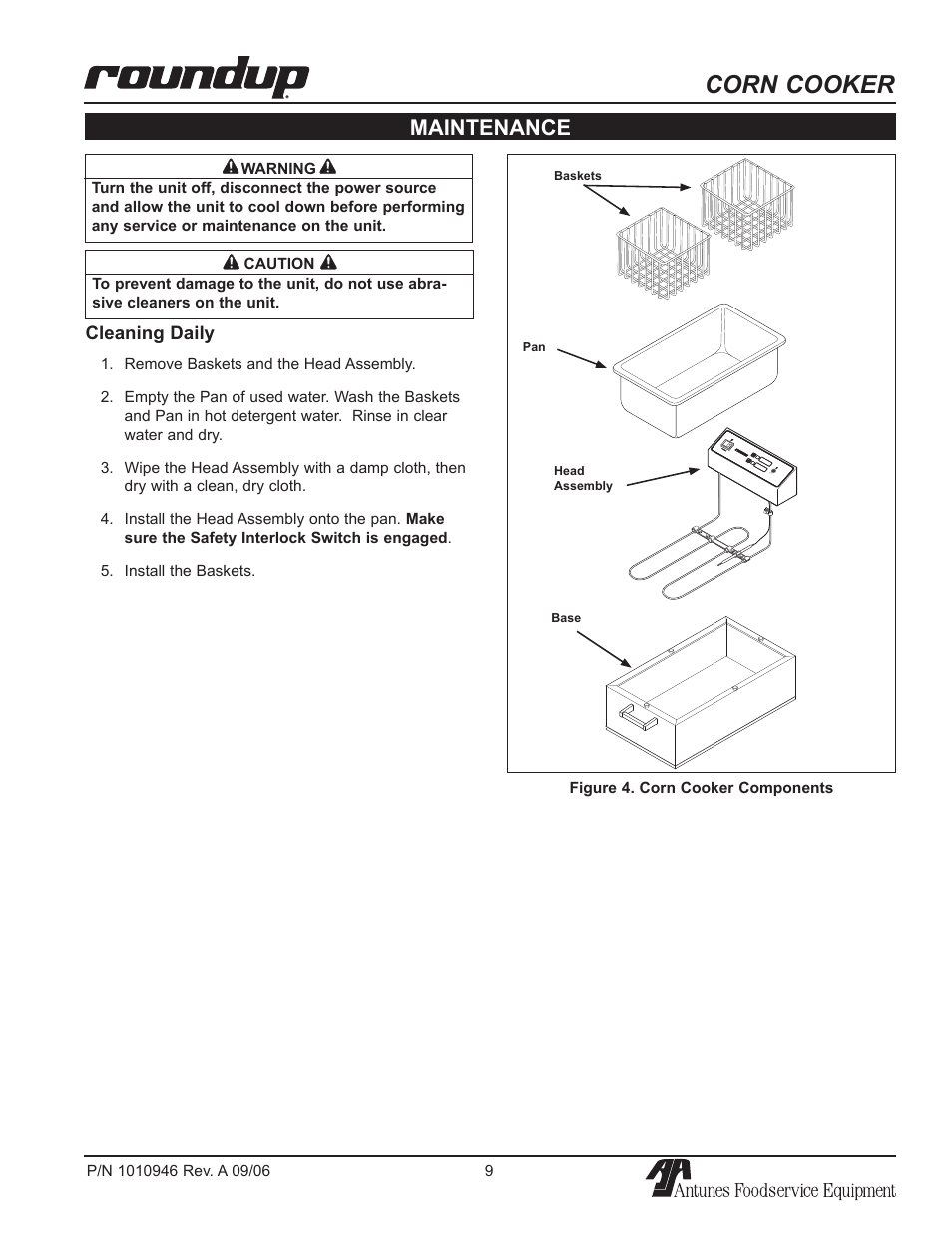 Corn cooker, Maintenance | A.J. Antunes & Co CCC-20T 9600220 User Manual | Page 9 / 16