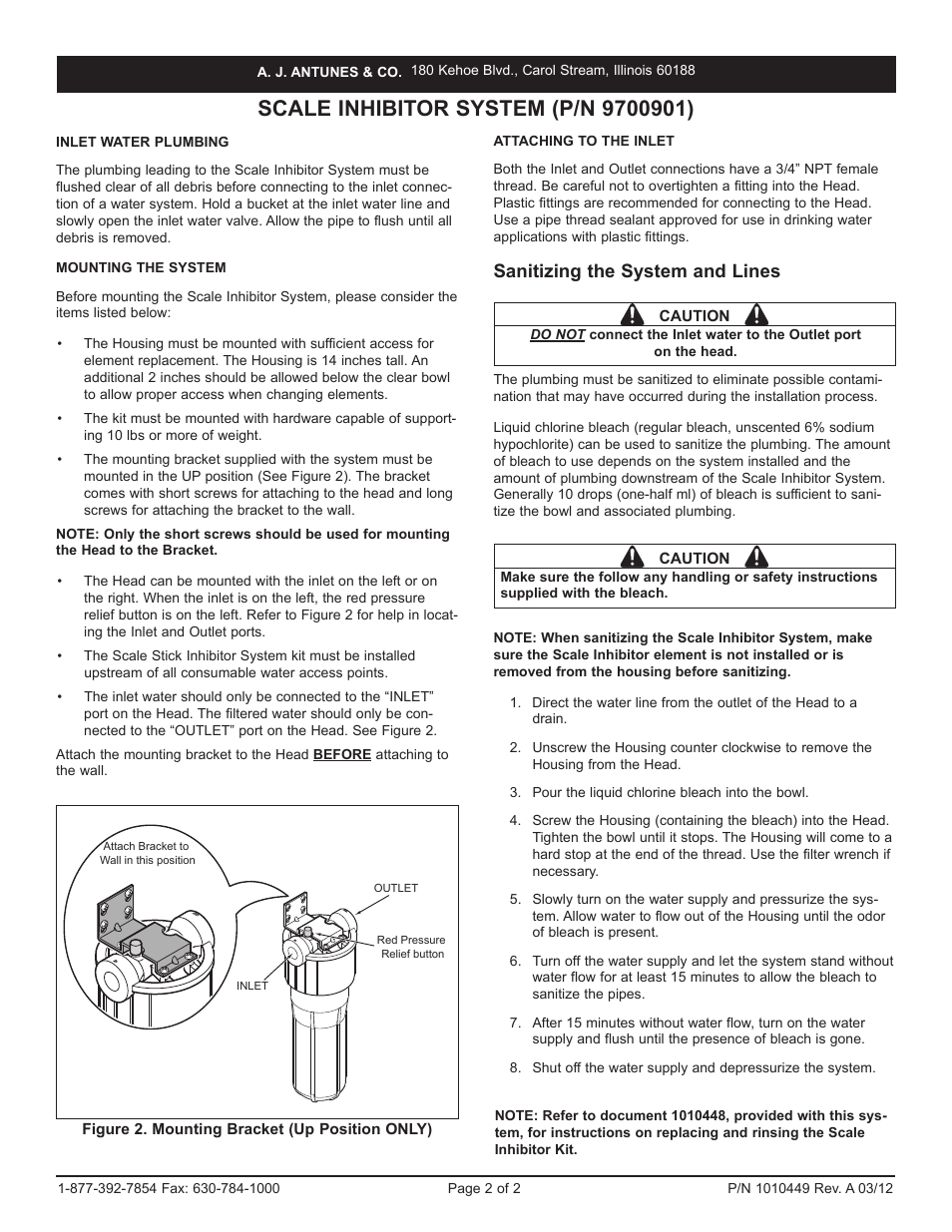 Sanitizing the system and lines | A.J. Antunes & Co SI-XL 9700902 User Manual | Page 2 / 2