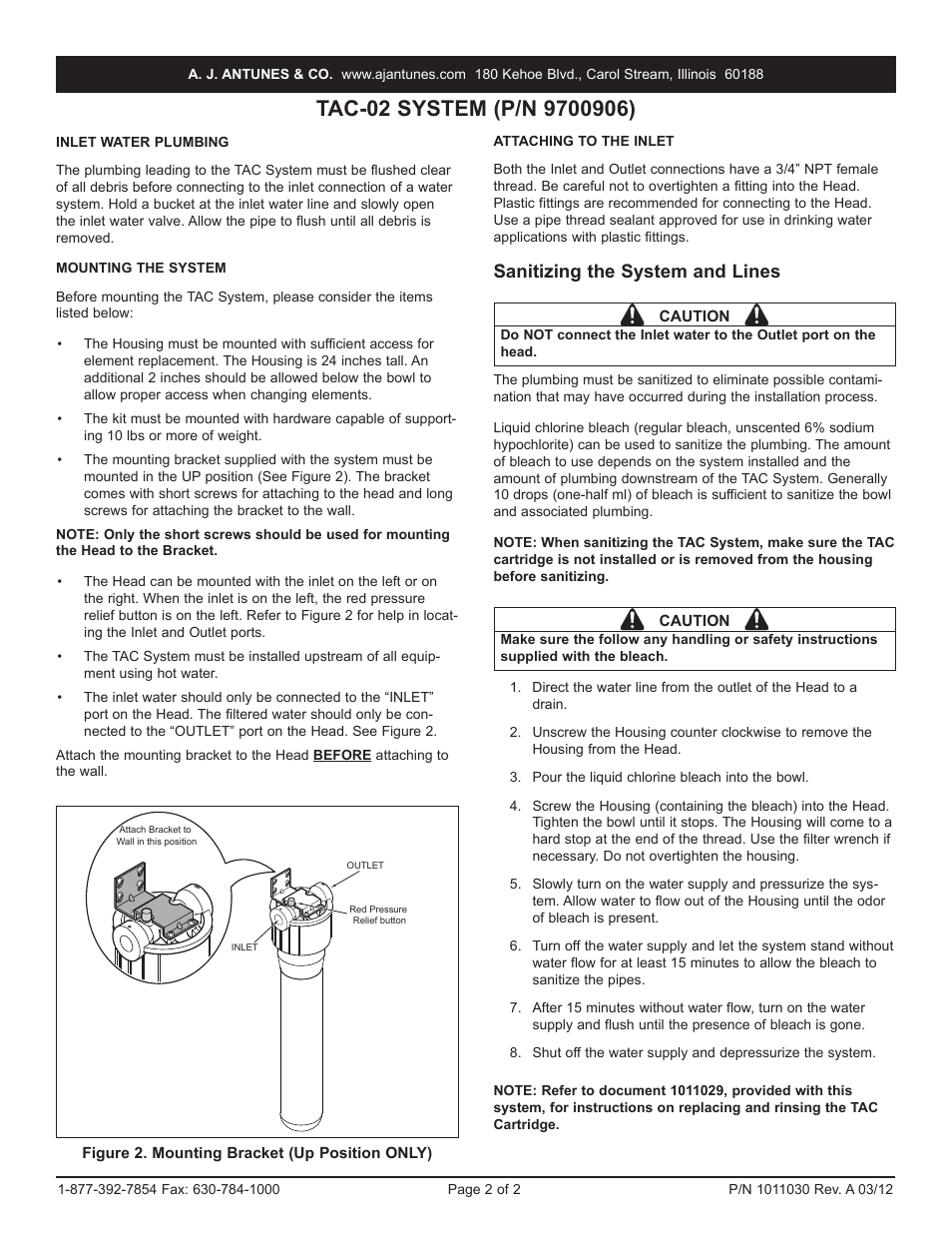 Sanitizing the system and lines | A.J. Antunes & Co TAC-02 9700906 User Manual | Page 2 / 2