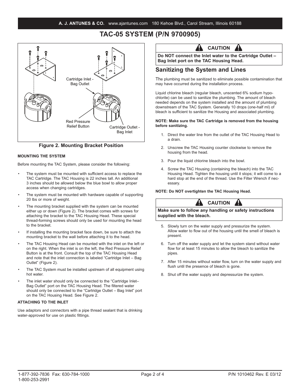 Sanitizing the system and lines | A.J. Antunes & Co TAC-05 9700905 User Manual | Page 2 / 4