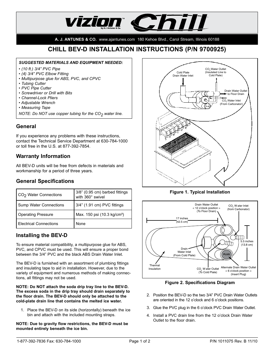 A.J. Antunes & Co BEV-D 9700925 User Manual | 2 pages