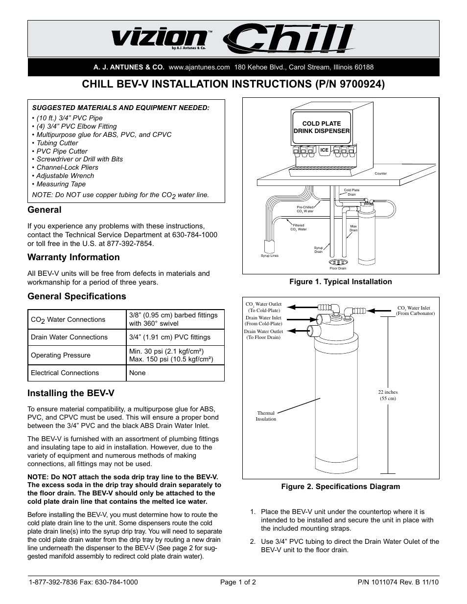 A.J. Antunes & Co BEV-V 9700924 User Manual | 2 pages