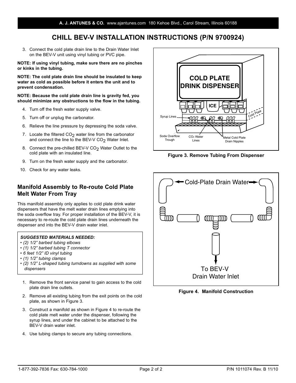 Cold plate drink dispenser, Cold-plate drain water to bev-v drain water inlet | A.J. Antunes & Co BEV-V 9700924 User Manual | Page 2 / 2