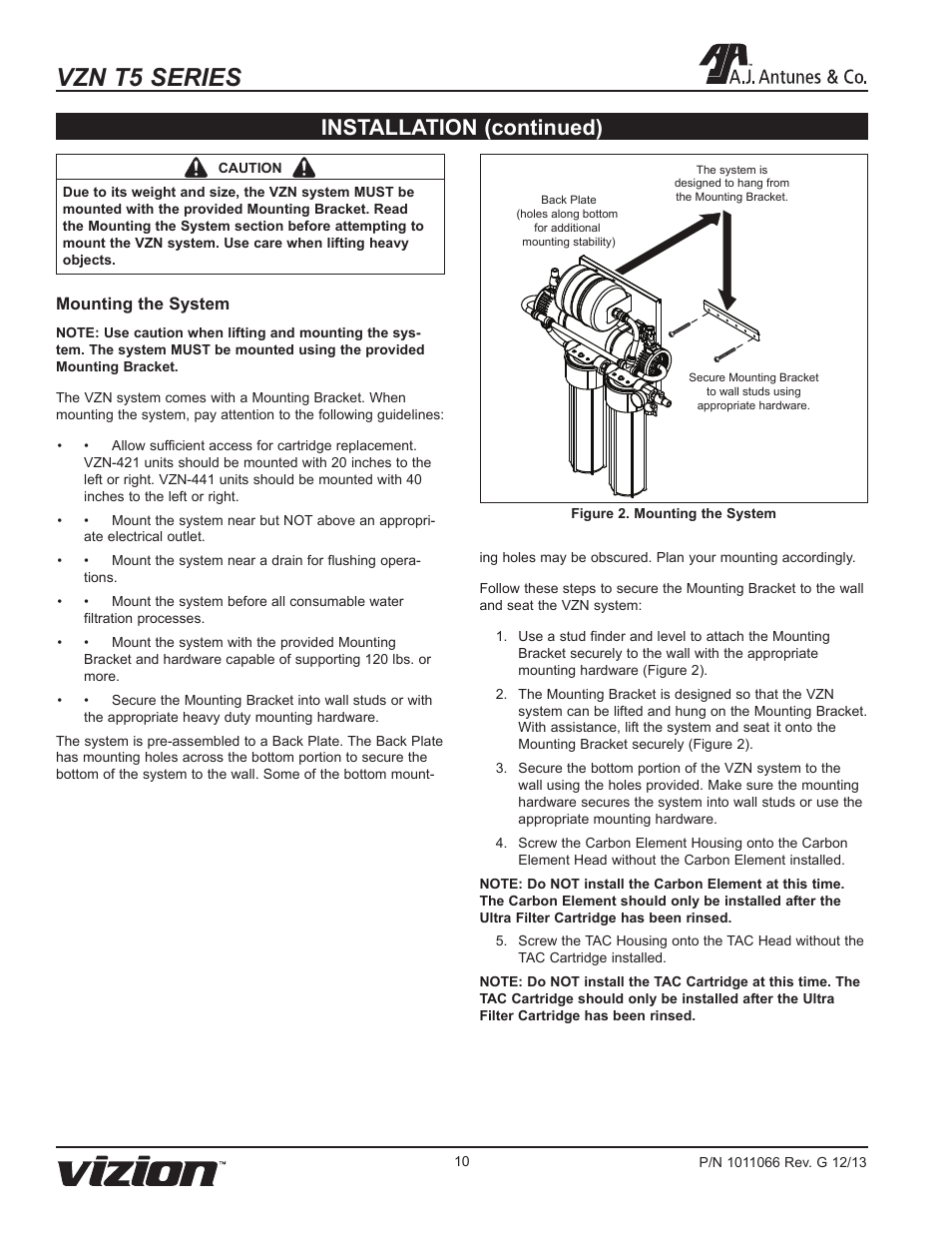 Vzn t5 series, Installation (continued) | A.J. Antunes & Co VZN-441H-T5 9700750 User Manual | Page 10 / 24