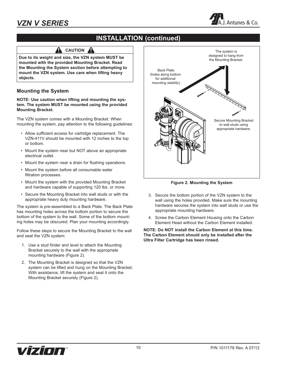 Vzn v series, Installation (continued), A.j. antunes & co | A.J. Antunes & Co VZN-411V 9700715 User Manual | Page 10 / 24