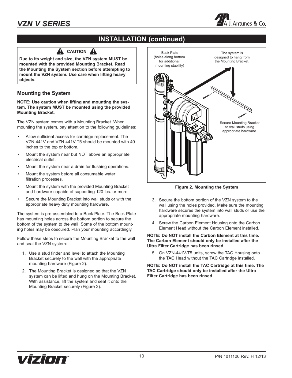 Vzn v series, Installation (continued) | A.J. Antunes & Co VZN-441V-T5 9700752 User Manual | Page 10 / 24