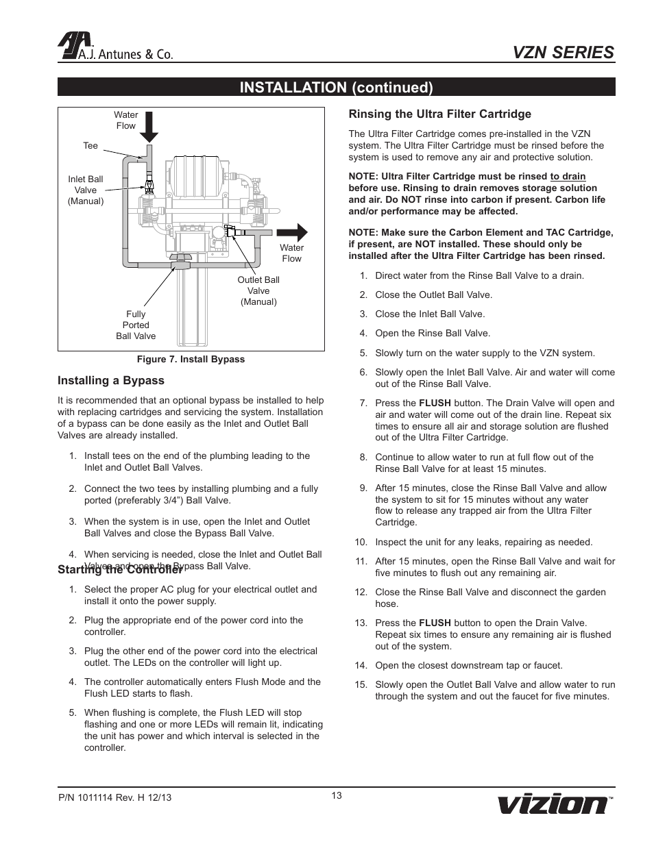 Vzn series, Installation (continued) | A.J. Antunes & Co VZN-441HC 9700772 User Manual | Page 13 / 24