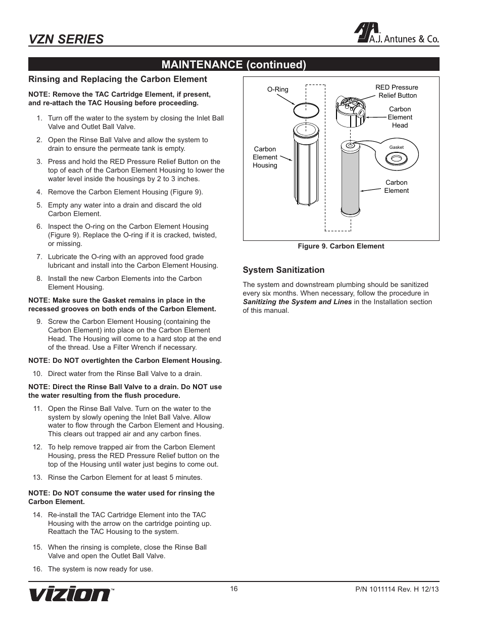 Vzn series, Maintenance (continued) | A.J. Antunes & Co VZN-441HC 9700772 User Manual | Page 16 / 24