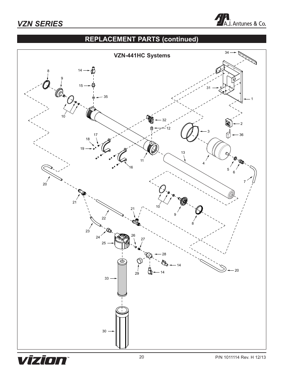 Vzn series, Replacement parts (continued), Vzn-441hc systems | A.J. Antunes & Co VZN-441HC 9700772 User Manual | Page 20 / 24