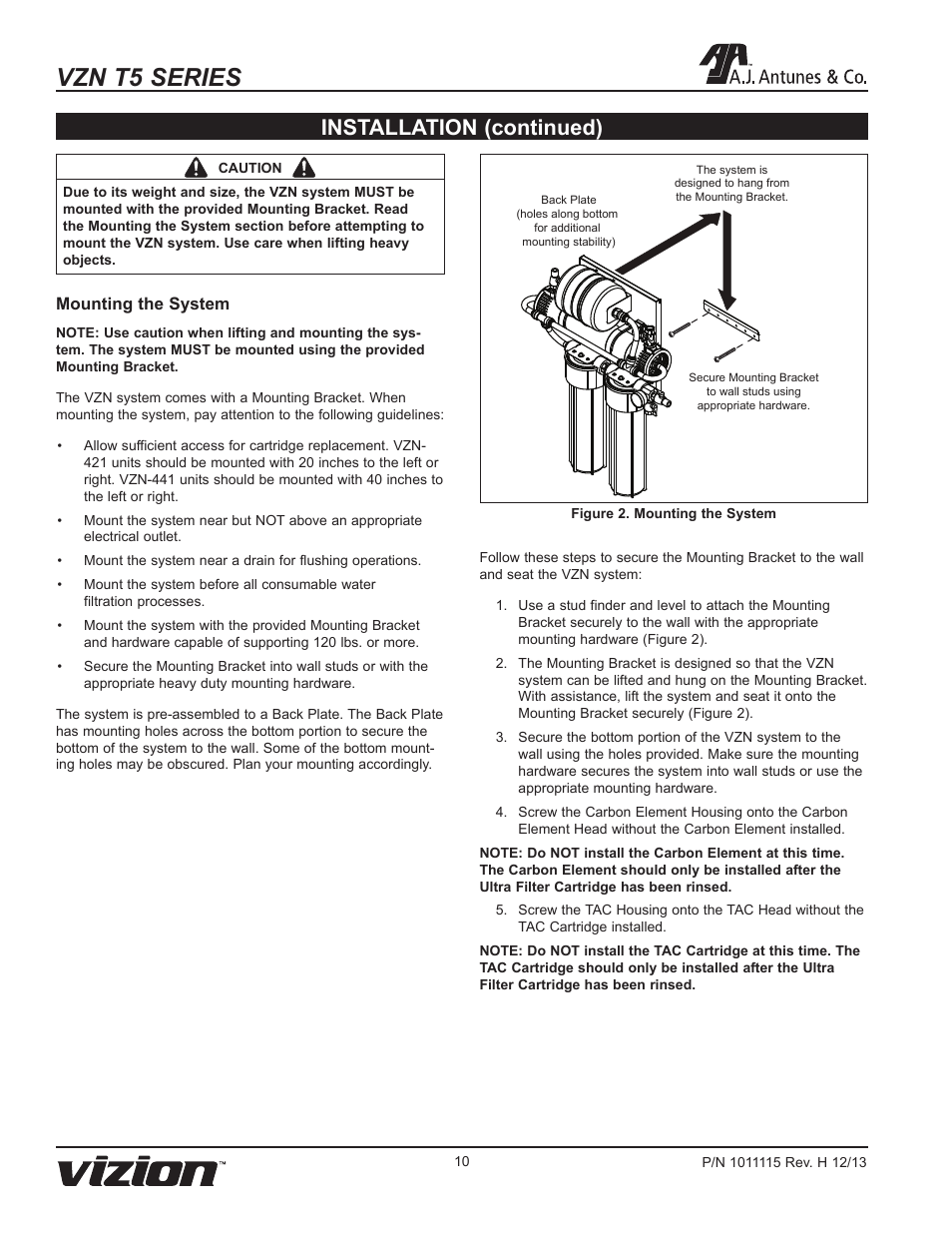 Vzn t5 series, Installation (continued) | A.J. Antunes & Co VZN-441HC-T5 9700773 User Manual | Page 10 / 24