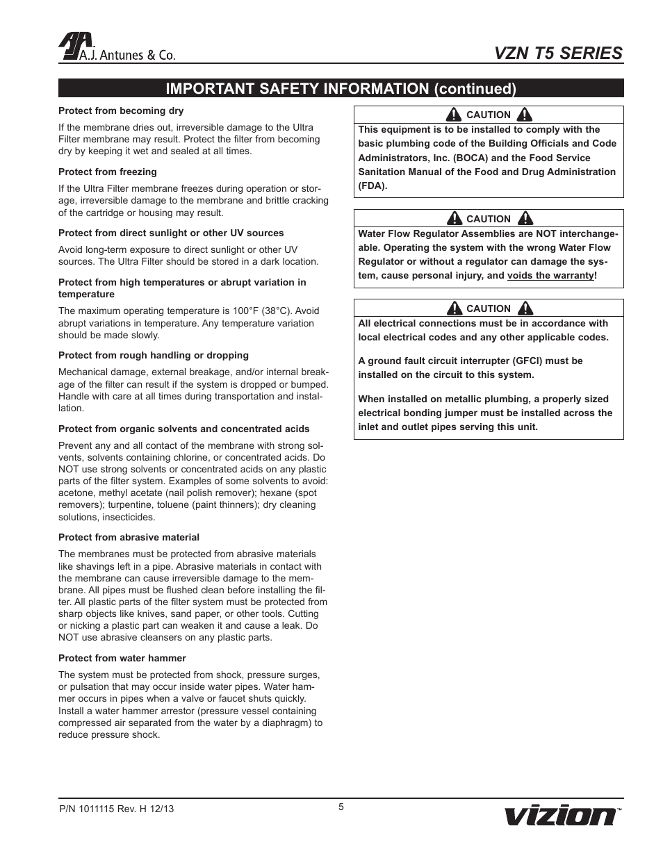 Vzn t5 series, Important safety information (continued) | A.J. Antunes & Co VZN-441HC-T5 9700773 User Manual | Page 5 / 24