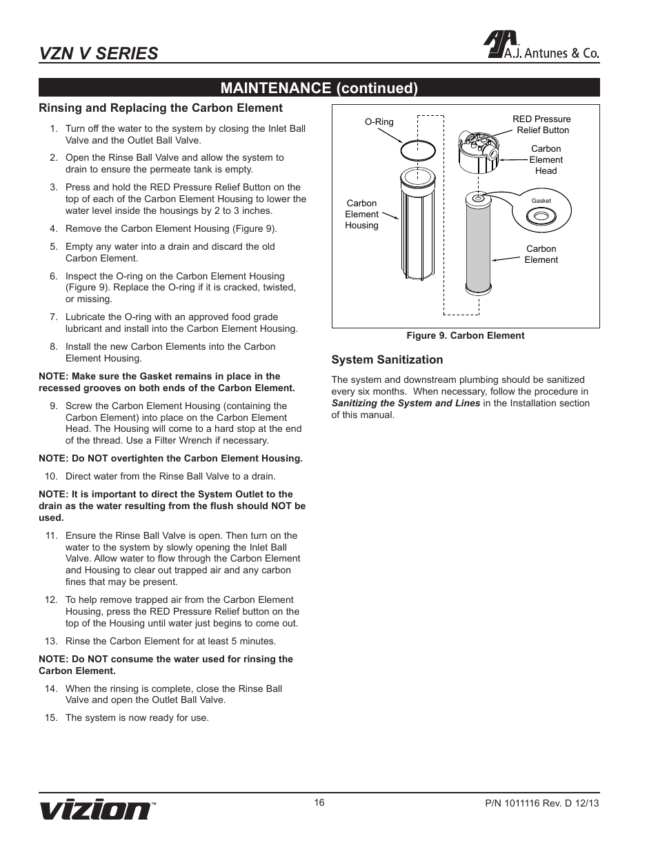 Vzn v series, Maintenance (continued) | A.J. Antunes & Co VZN-441VC-T5 9700775 User Manual | Page 16 / 24