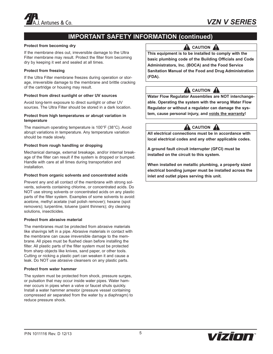 Vzn v series, Important safety information (continued) | A.J. Antunes & Co VZN-441VC-T5 9700775 User Manual | Page 5 / 24