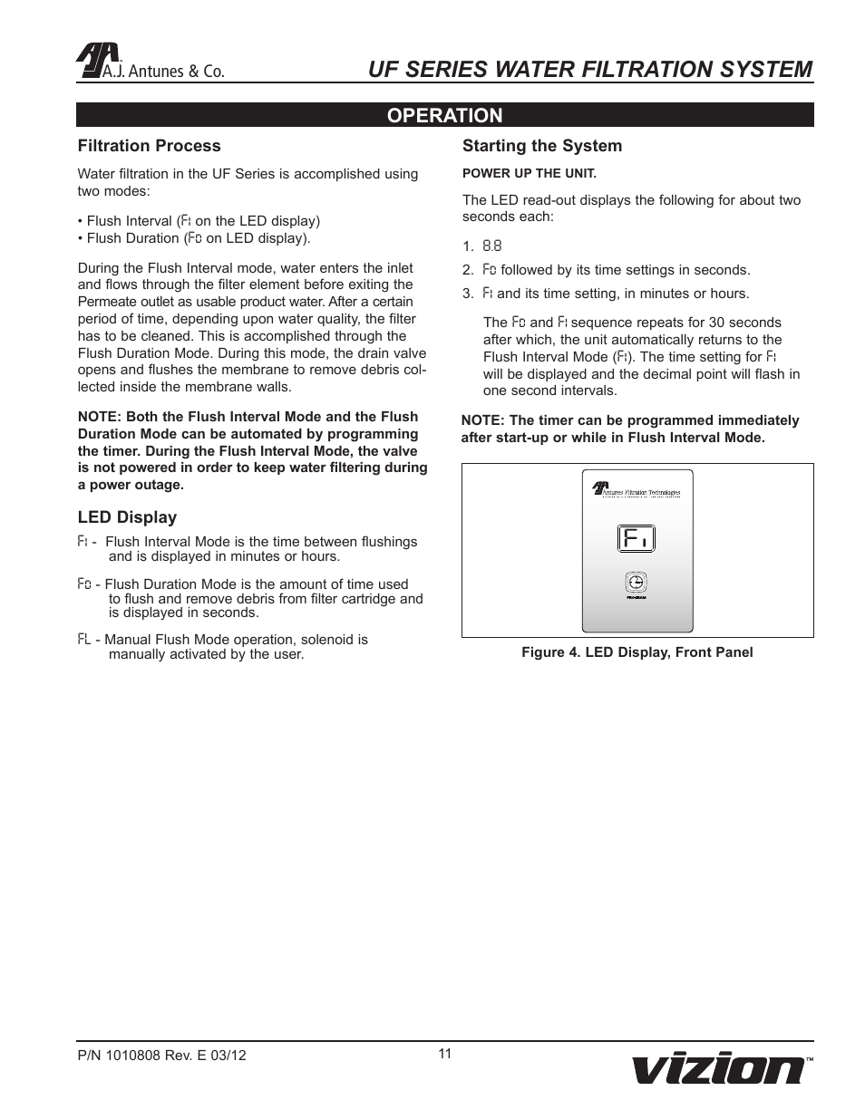 Uf series water filtration system, Operation, A.j. antunes & co | A.J. Antunes & Co UF-216 9700433 User Manual | Page 11 / 20