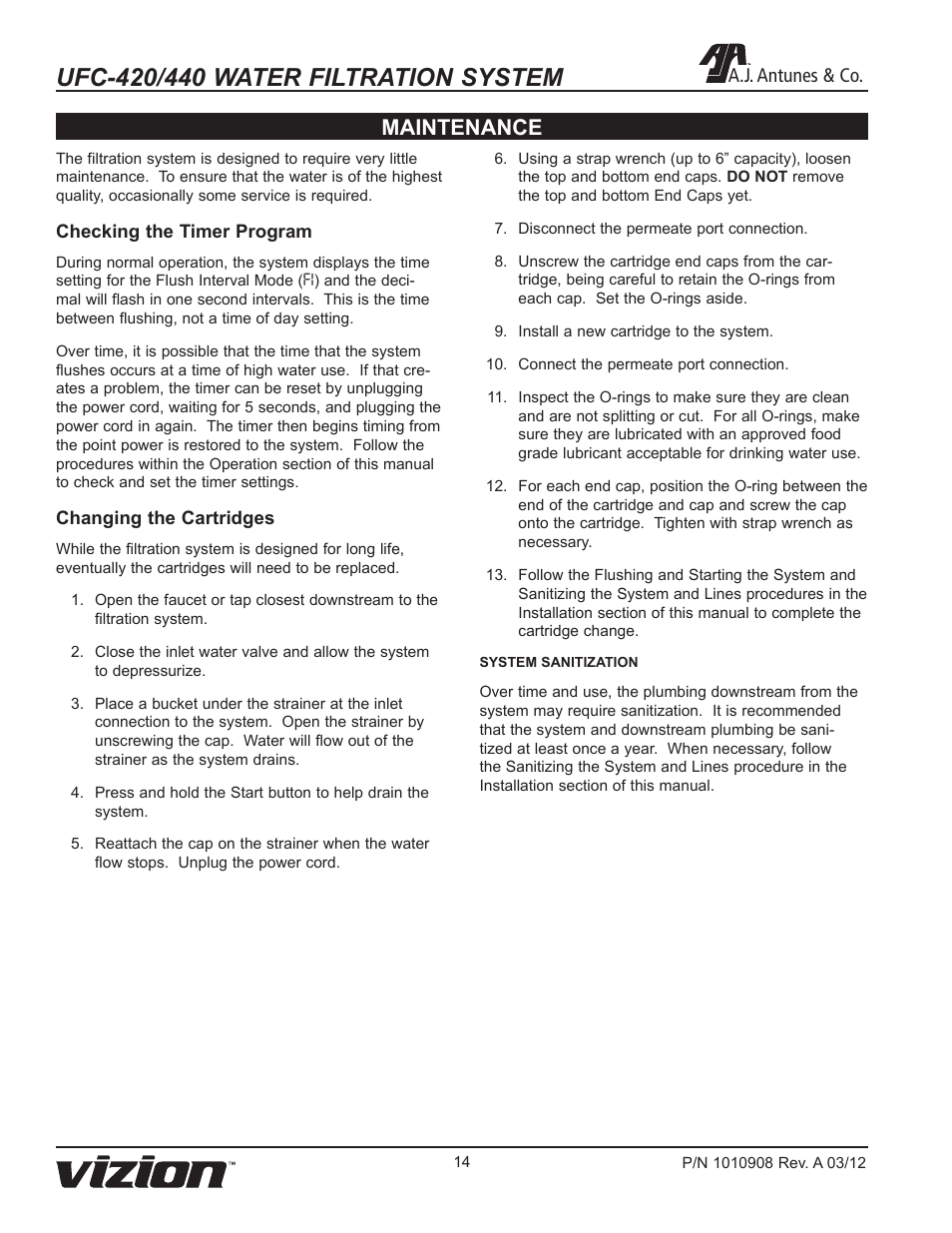 Maintenance, A.j. antunes & co | A.J. Antunes & Co UFC-440 9700616 User Manual | Page 14 / 20