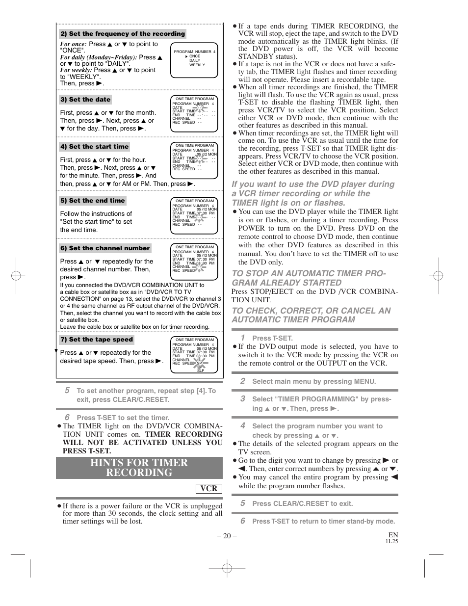 Hints for timer recording | Audiovox AXWD2003 User Manual | Page 20 / 34