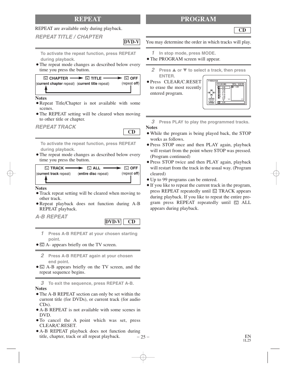 Repeat, Program | Audiovox AXWD2003 User Manual | Page 25 / 34
