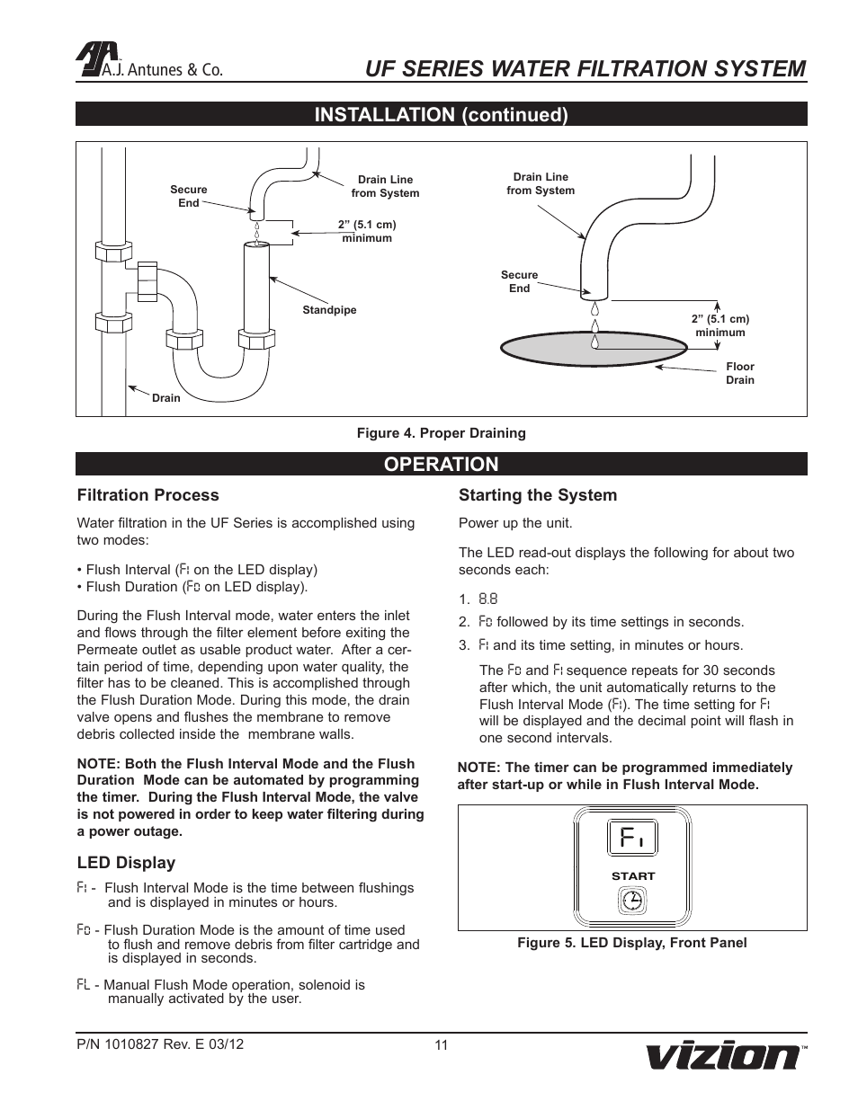 Uf series water filtration system, Installation (continued) operation, A.j. antunes & co | A.J. Antunes & Co UF-440 9700453 User Manual | Page 11 / 18