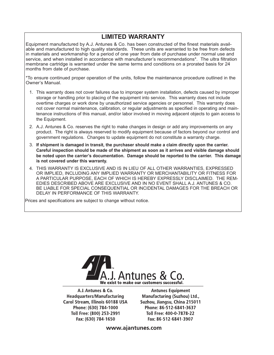 Limited warranty | A.J. Antunes & Co UF-440 9700453 User Manual | Page 18 / 18