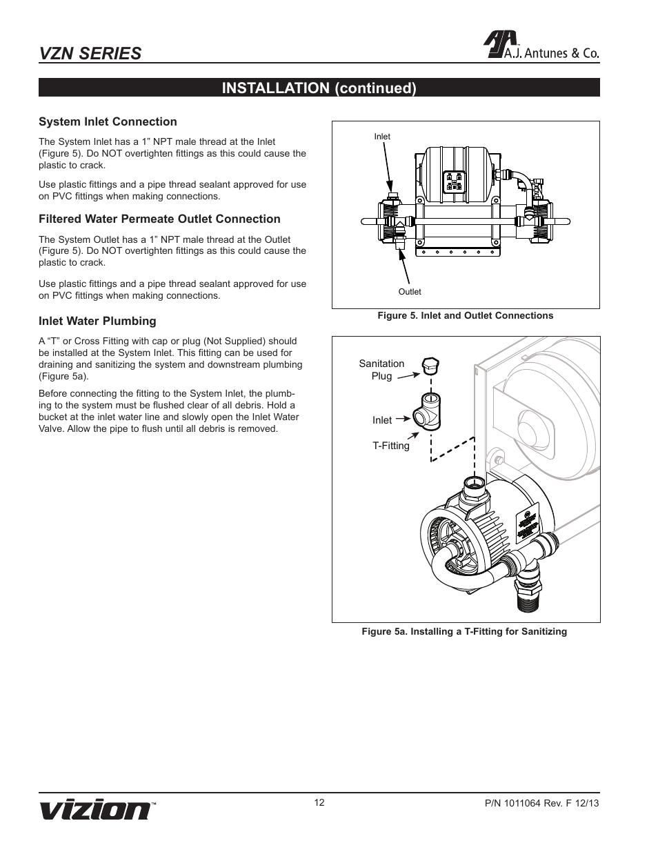 Vzn series, Installation (continued) | A.J. Antunes & Co VZN-440H 9700746 User Manual | Page 12 / 20