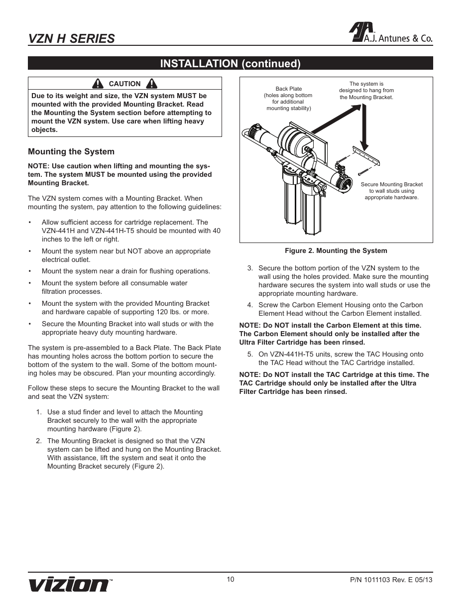 Vzn h series, Installation (continued) | A.J. Antunes & Co VZN-441H-T5 9700765 User Manual | Page 10 / 24