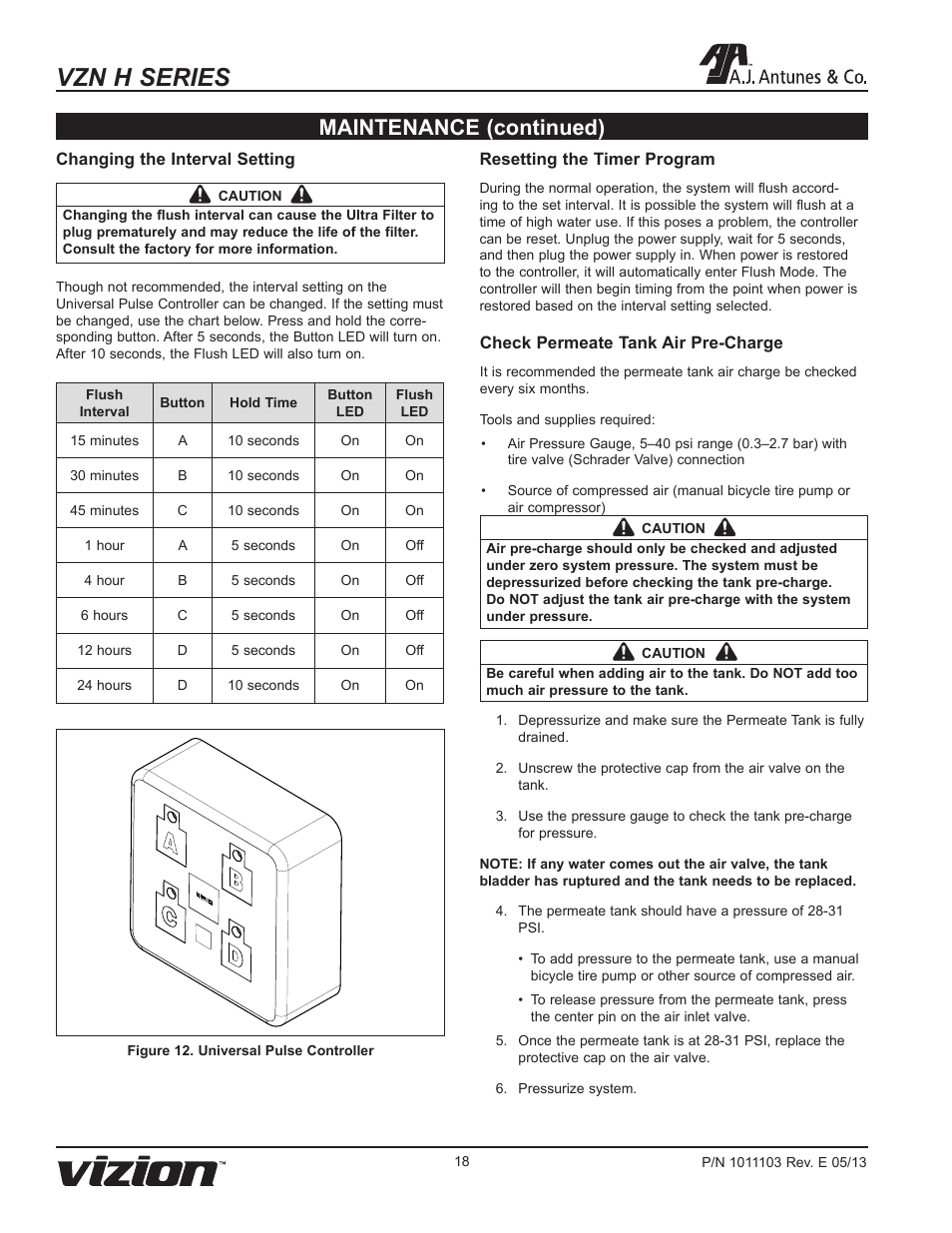 Vzn h series, Maintenance (continued) | A.J. Antunes & Co VZN-441H-T5 9700765 User Manual | Page 18 / 24