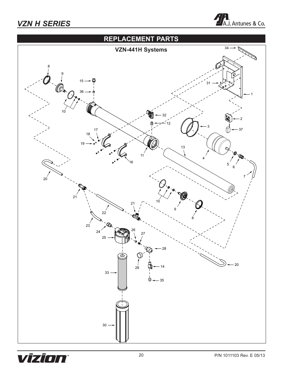 Vzn h series, Replacement parts, Vzn-441h systems | A.J. Antunes & Co VZN-441H-T5 9700765 User Manual | Page 20 / 24