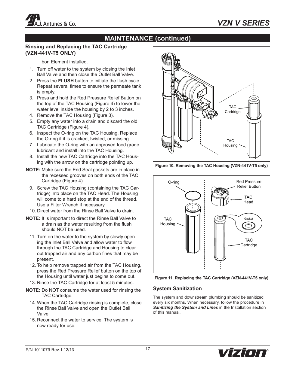 Vzn v series, Maintenance (continued) | A.J. Antunes & Co VZN-441V-T5 9700751 User Manual | Page 17 / 24