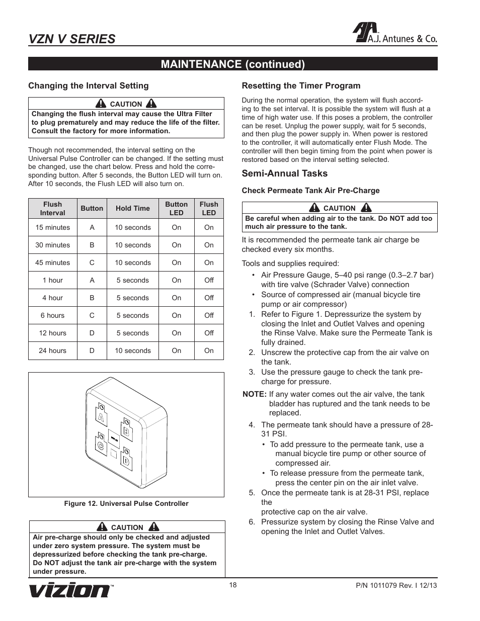 Vzn v series, Maintenance (continued), Semi-annual tasks | A.J. Antunes & Co VZN-441V-T5 9700751 User Manual | Page 18 / 24