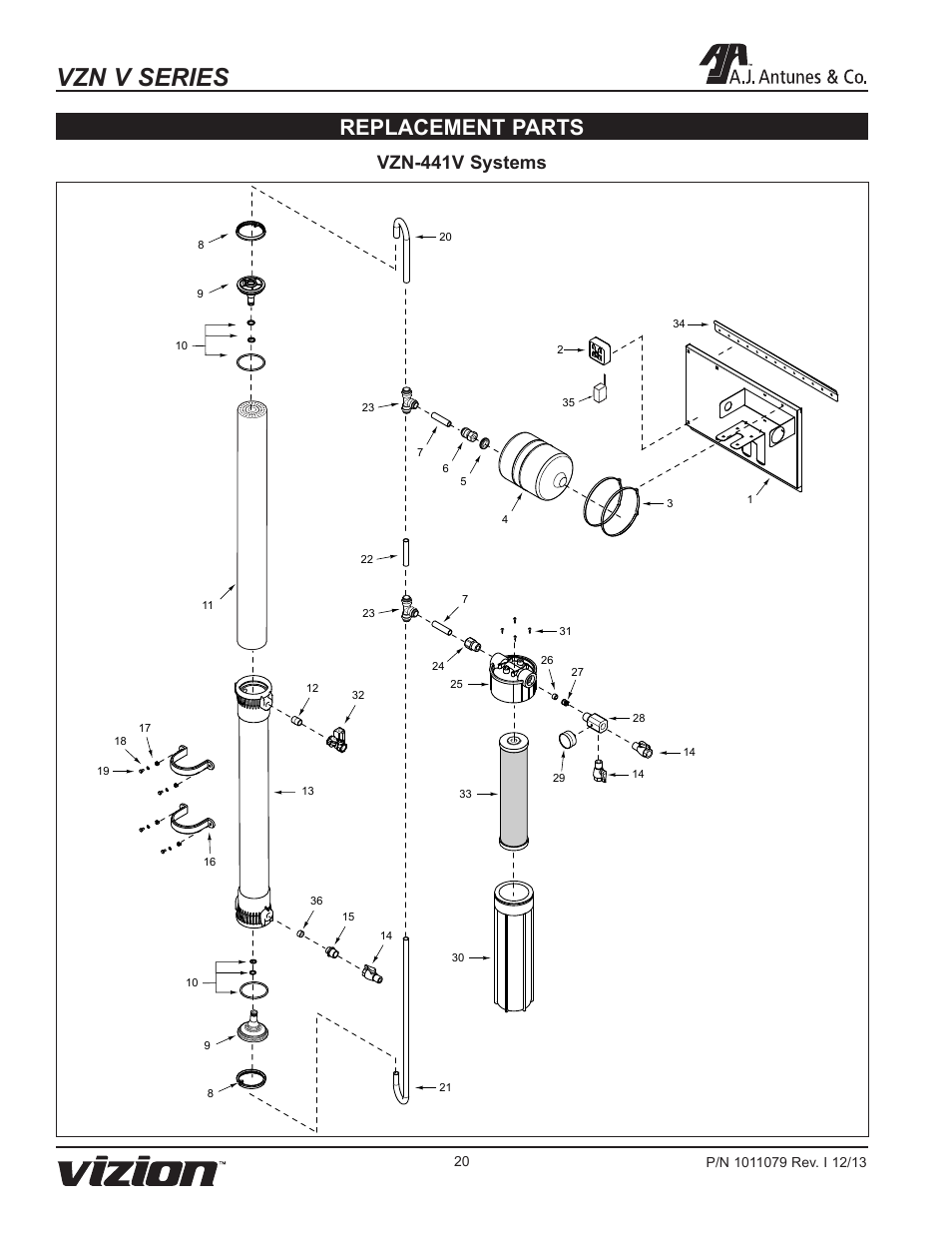 Vzn v series, Replacement parts, Vzn-441v systems | A.J. Antunes & Co VZN-441V-T5 9700751 User Manual | Page 20 / 24