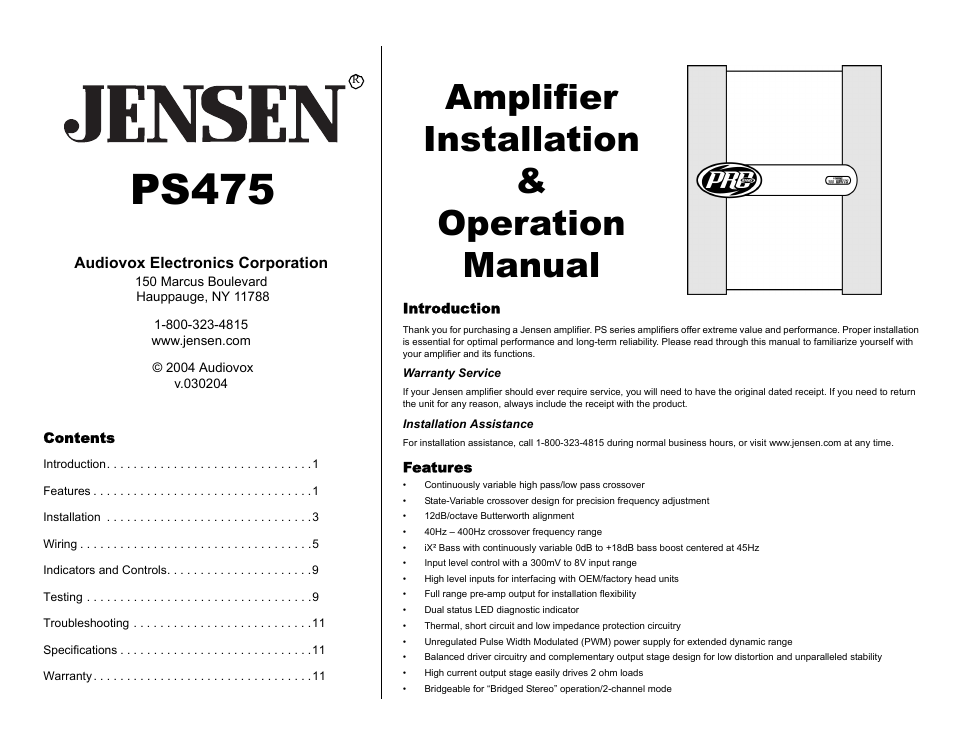 Audiovox Jensen PS475 User Manual | 14 pages