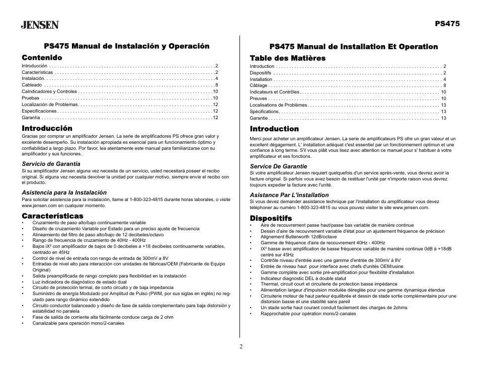 Audiovox Jensen PS475 User Manual | Page 2 / 14