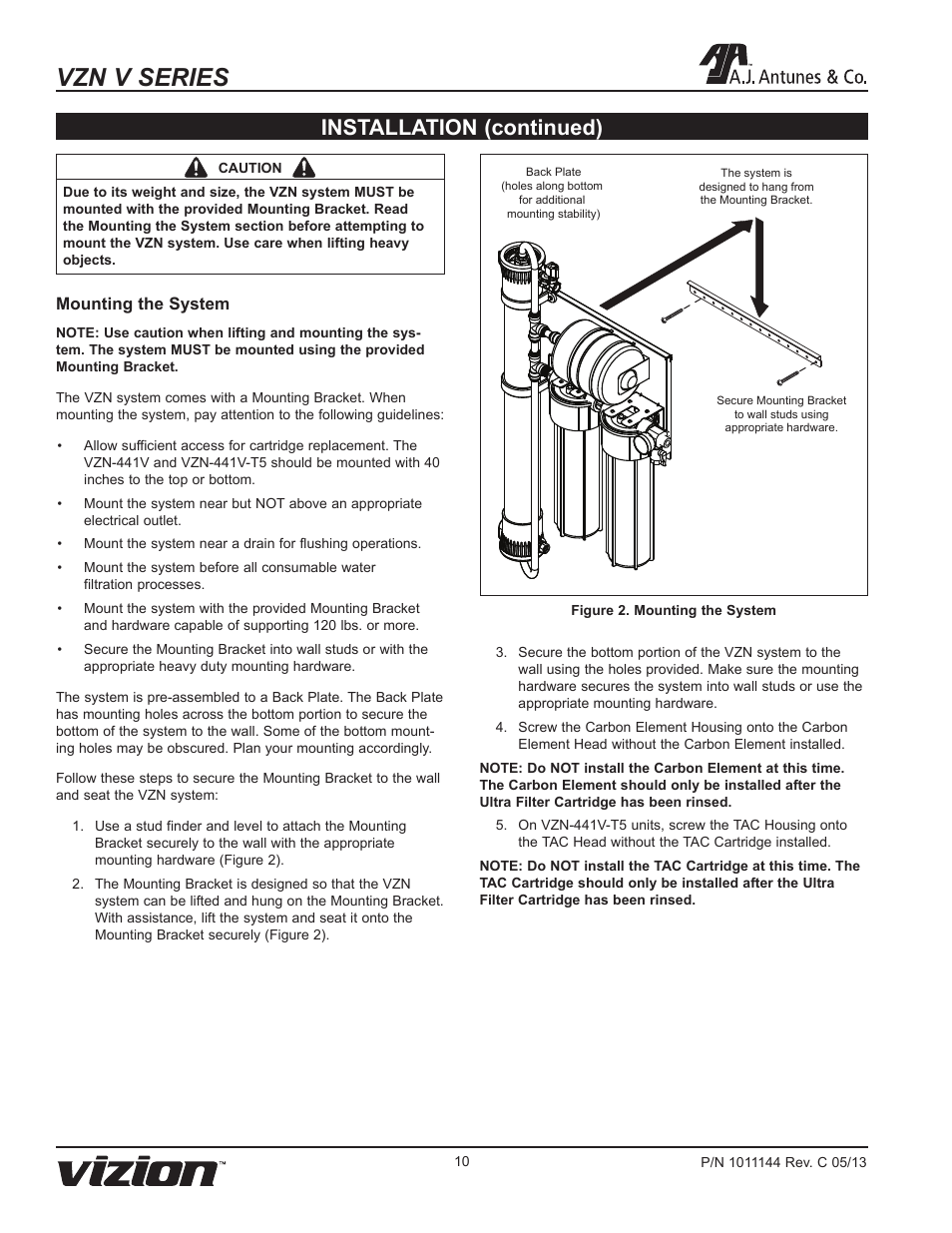 Vzn v series, Installation (continued) | A.J. Antunes & Co VZN-441V-T5 9700766 User Manual | Page 10 / 24