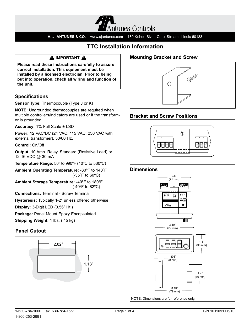 A.J. Antunes & Co TTC 8051420110 User Manual | 4 pages