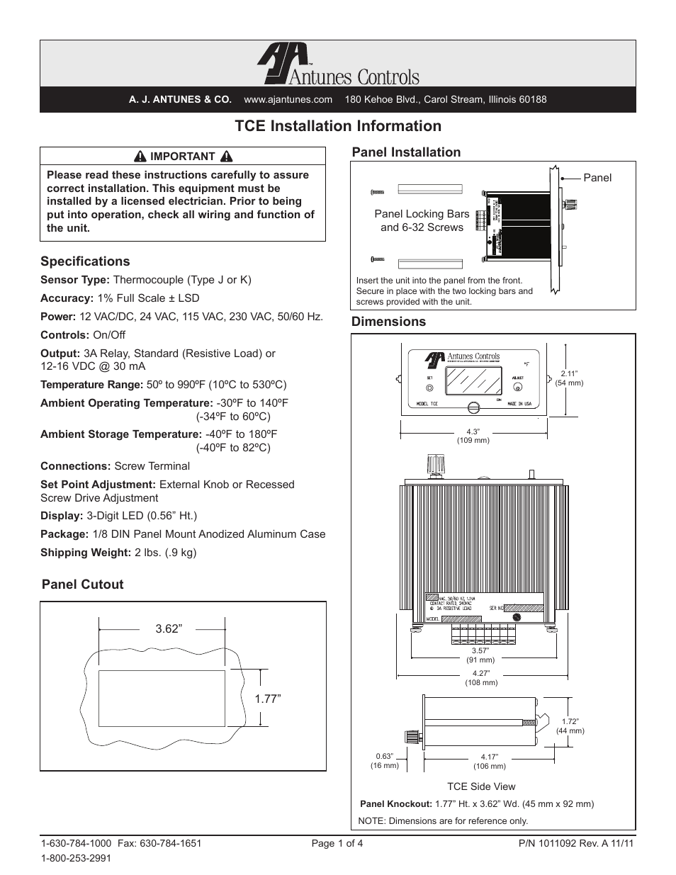 A.J. Antunes & Co TCE 8253420060 User Manual | 4 pages