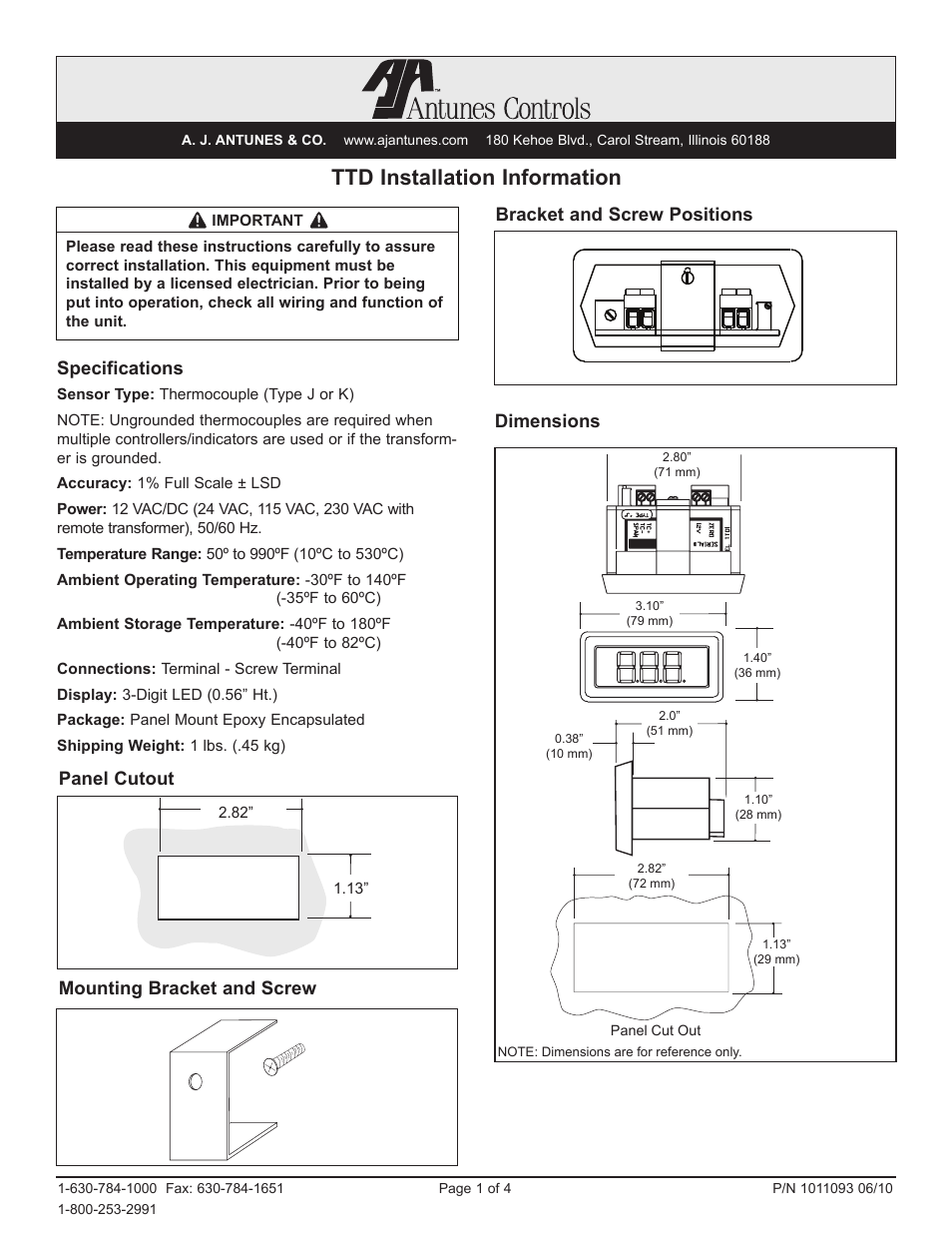 A.J. Antunes & Co TTD 815131004 User Manual | 4 pages