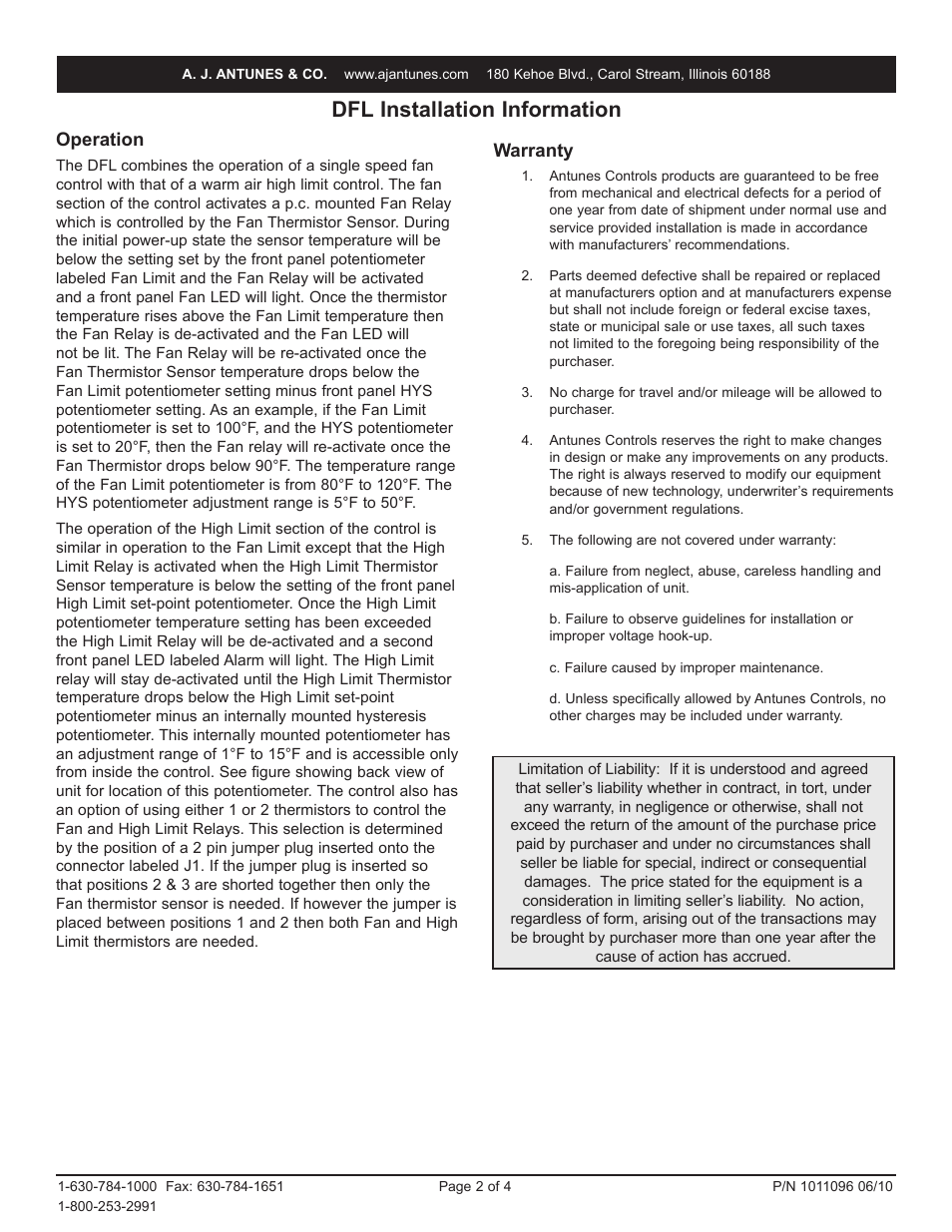 Dfl installation information | A.J. Antunes & Co DFL 8743130044 User Manual | Page 2 / 4