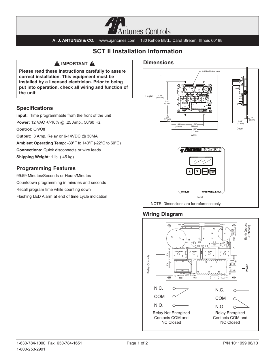 A.J. Antunes & Co SCT II 8601200070 User Manual | 2 pages