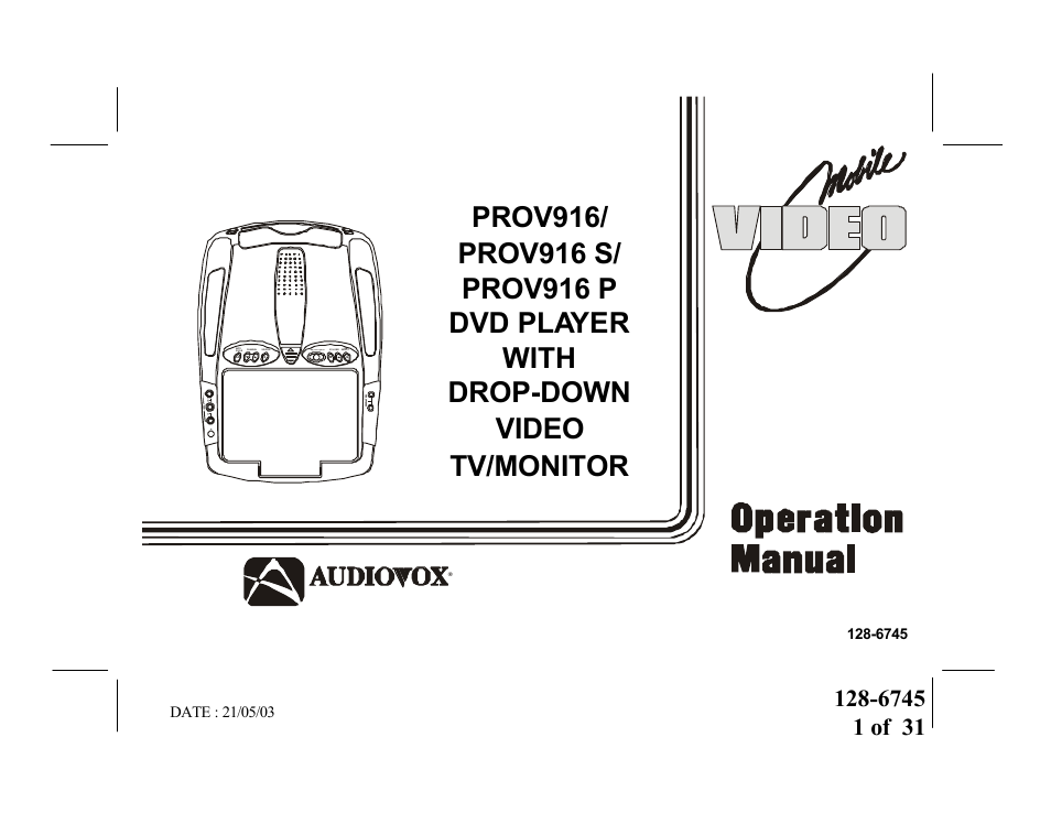 Audiovox PROV916 S User Manual | 31 pages