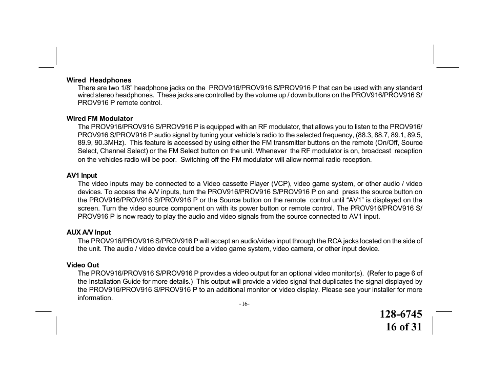 Audiovox PROV916 S User Manual | Page 16 / 31
