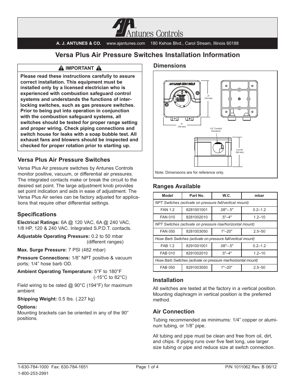 A.J. Antunes & Co FAB 050 8291003050 User Manual | 4 pages