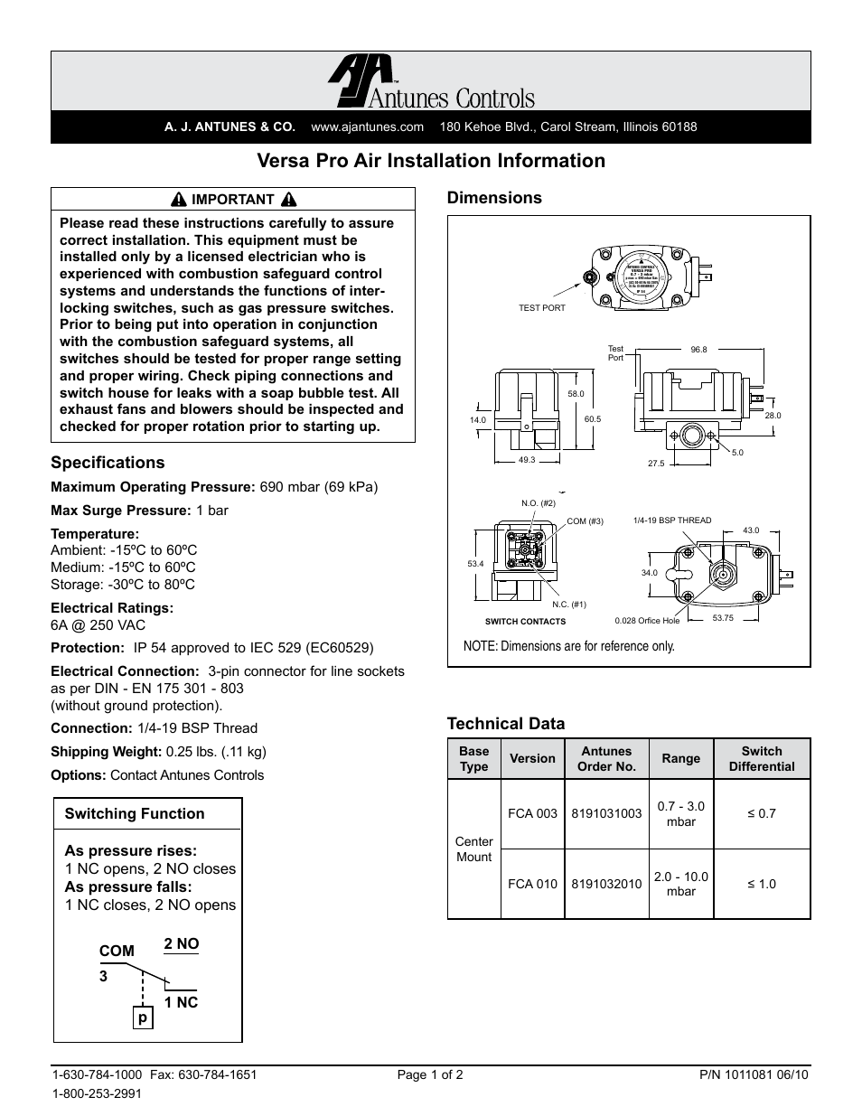 A.J. Antunes & Co FCA010 8191032010 User Manual | 2 pages