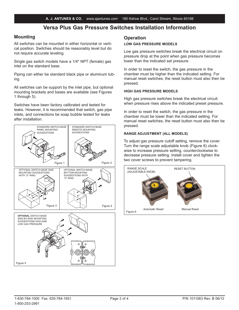 Operation, Mounting | A.J. Antunes & Co FGM-H150 8271007150 User Manual | Page 2 / 4