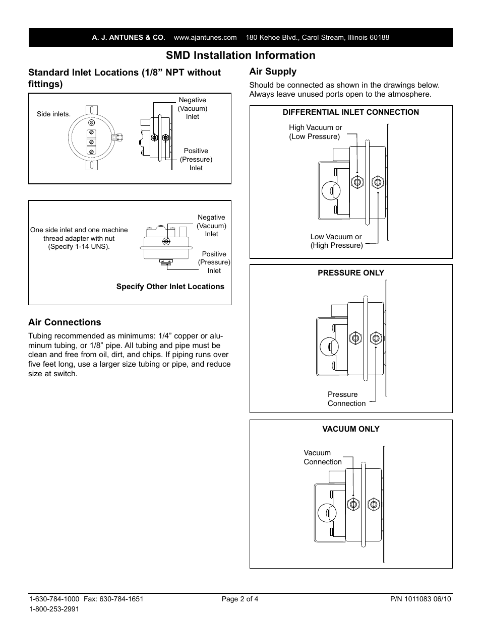 Smd installation information, Air connections, Air supply | A.J. Antunes & Co SMD 8021202103 User Manual | Page 2 / 4