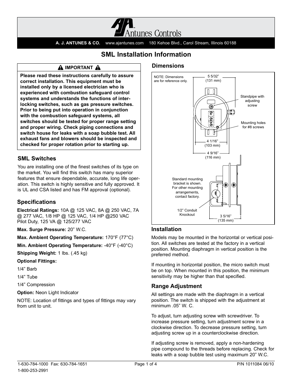 A.J. Antunes & Co SML 8221210034 User Manual | 4 pages
