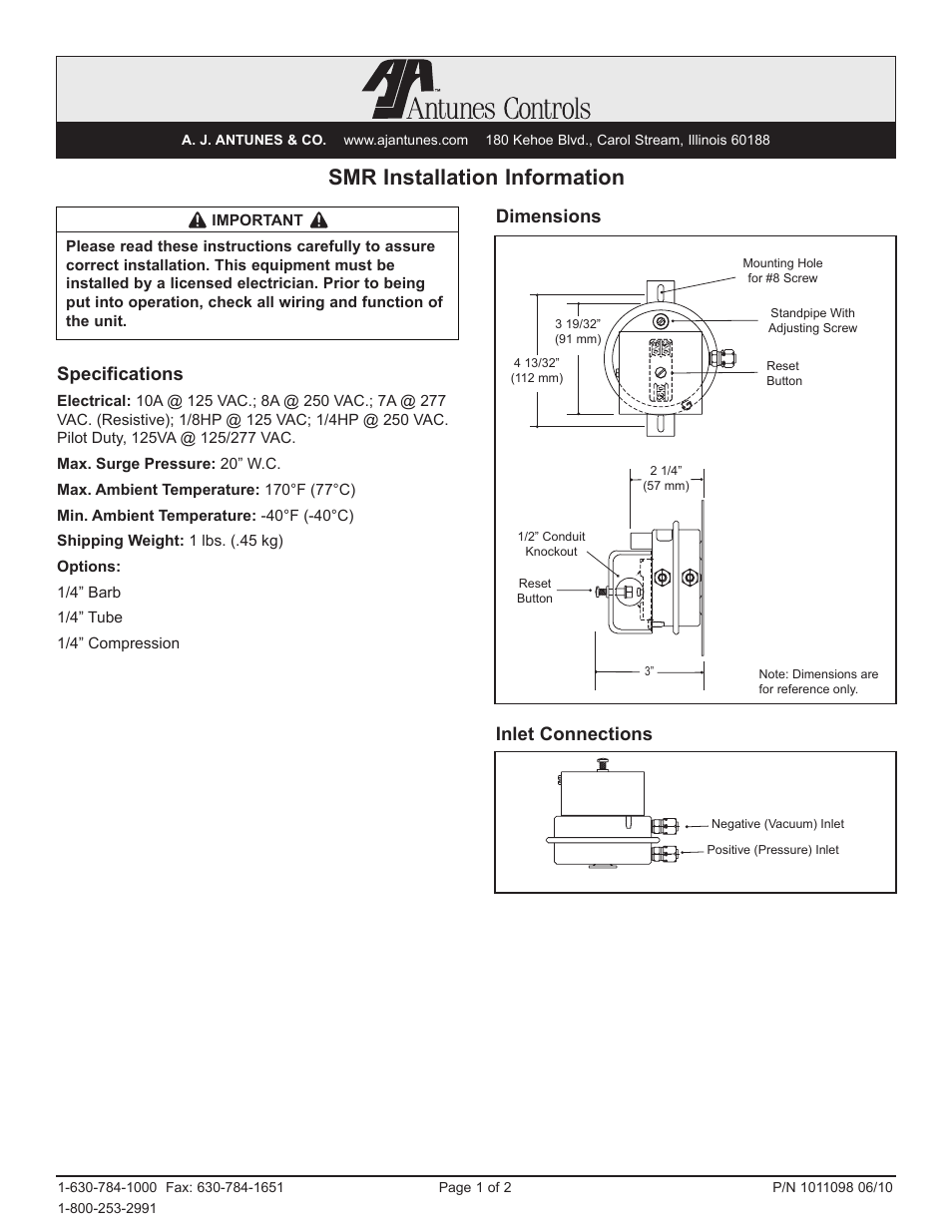 A.J. Antunes & Co SMR 8621204001 User Manual | 2 pages