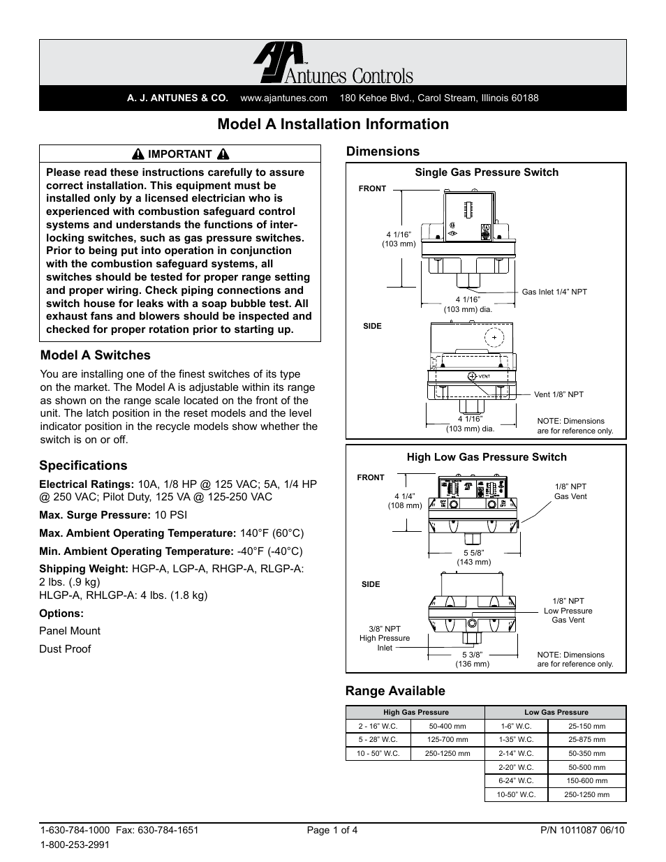 A.J. Antunes & Co RLGP-A 803112704 User Manual | 4 pages
