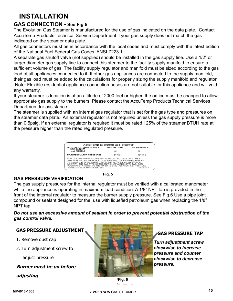 Installation | AccuTemp EVOLUTION GAS STEAMER User Manual | Page 16 / 31
